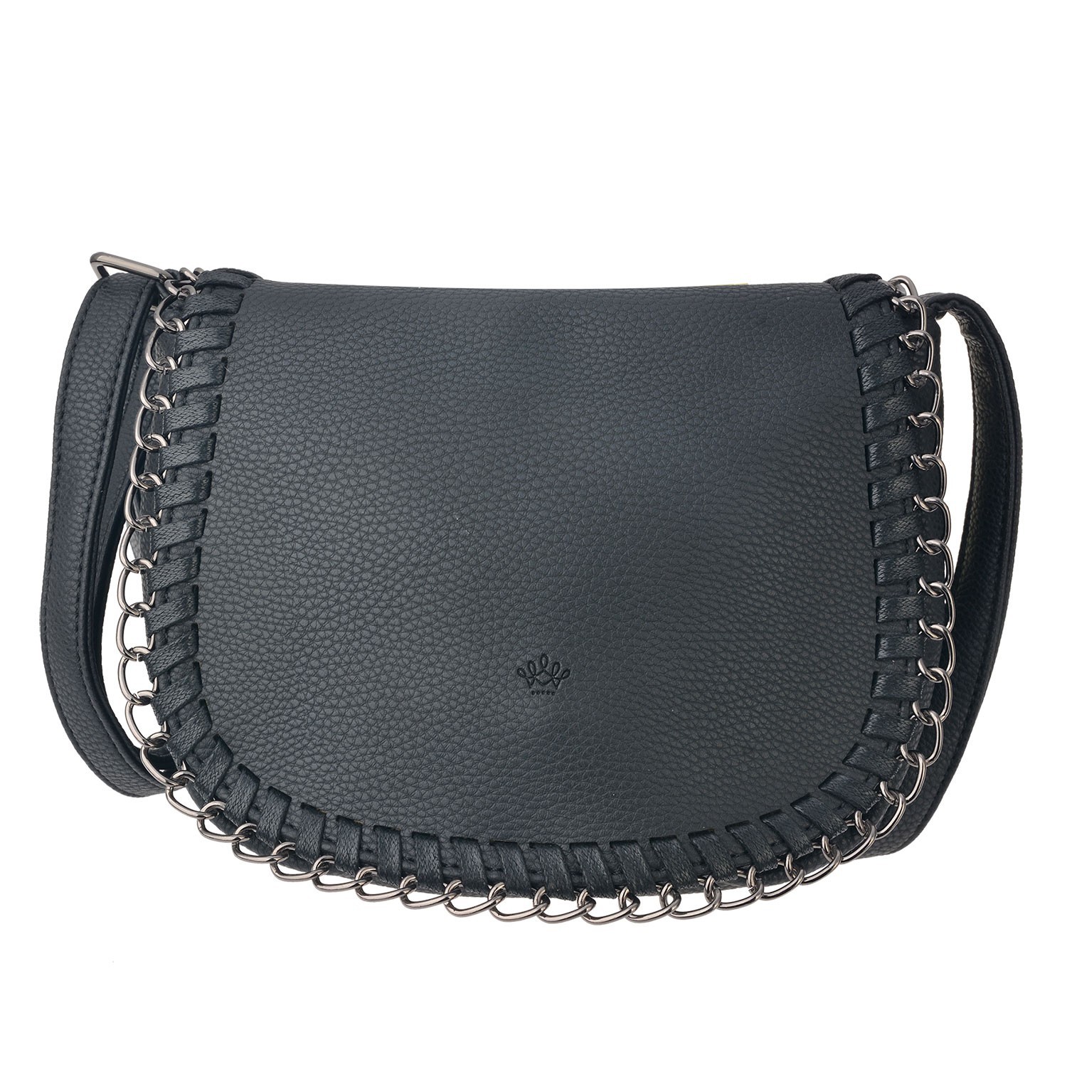 Černá kabelka přes rameno s kovovou stříbrnou aplikací Hester - 20*16*6 cm Clayre & Eef