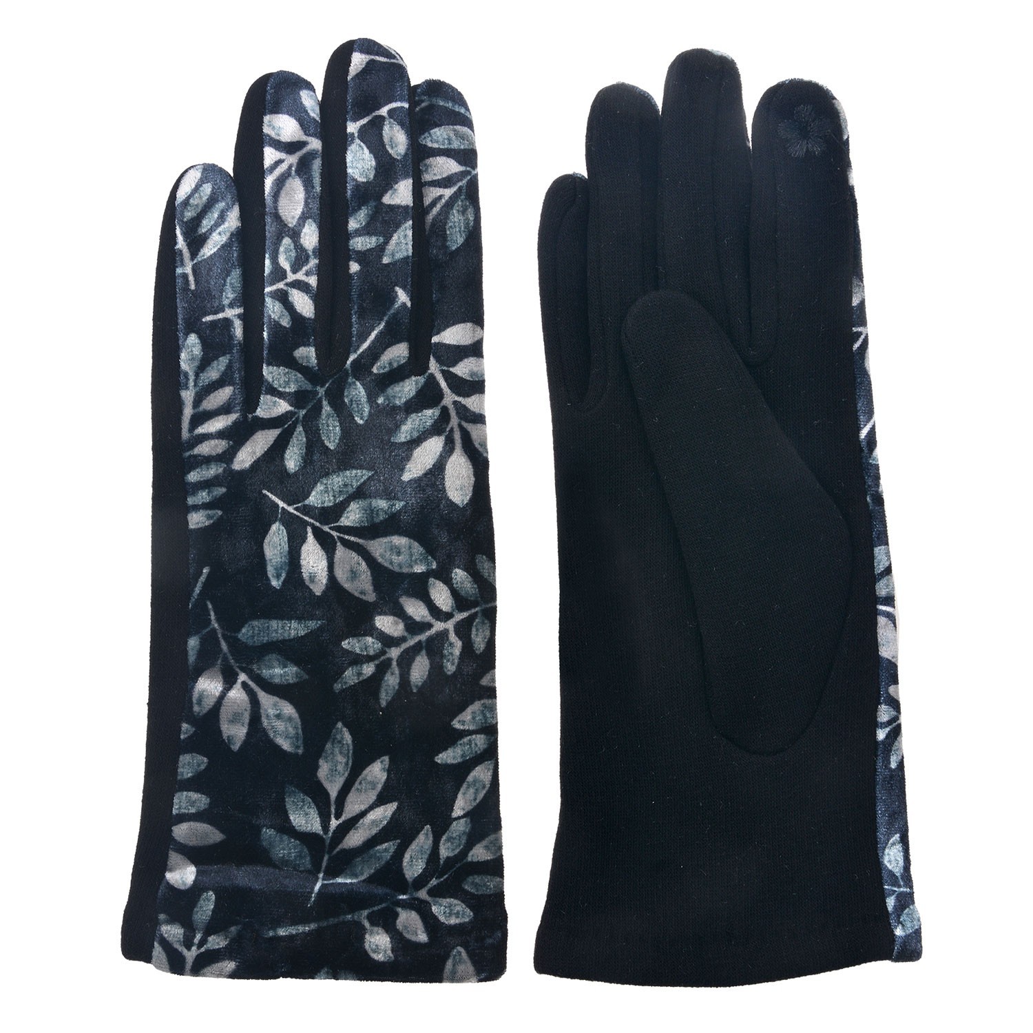 Černo stříbrné sametové rukavice s květy - 8*24 cm Clayre & Eef