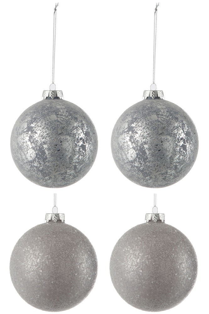 Box 4 ks stříbrno šedých vánočních koulí - 10*10*10 cm J-Line by Jolipa