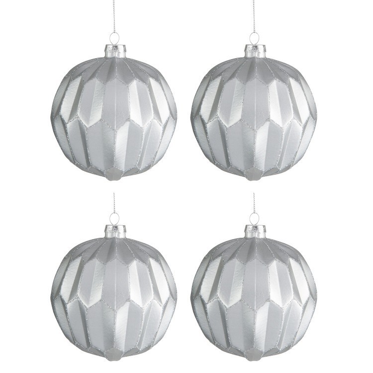 Sada 4ks stříbrná skleněná ozdoba s glitry - Ø 10cm J-Line by Jolipa