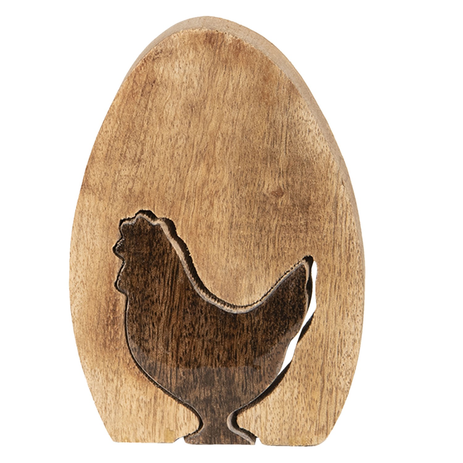 Dřevěné dekorační vejce s motivem slepičky - 12*8*2 cm Clayre & Eef