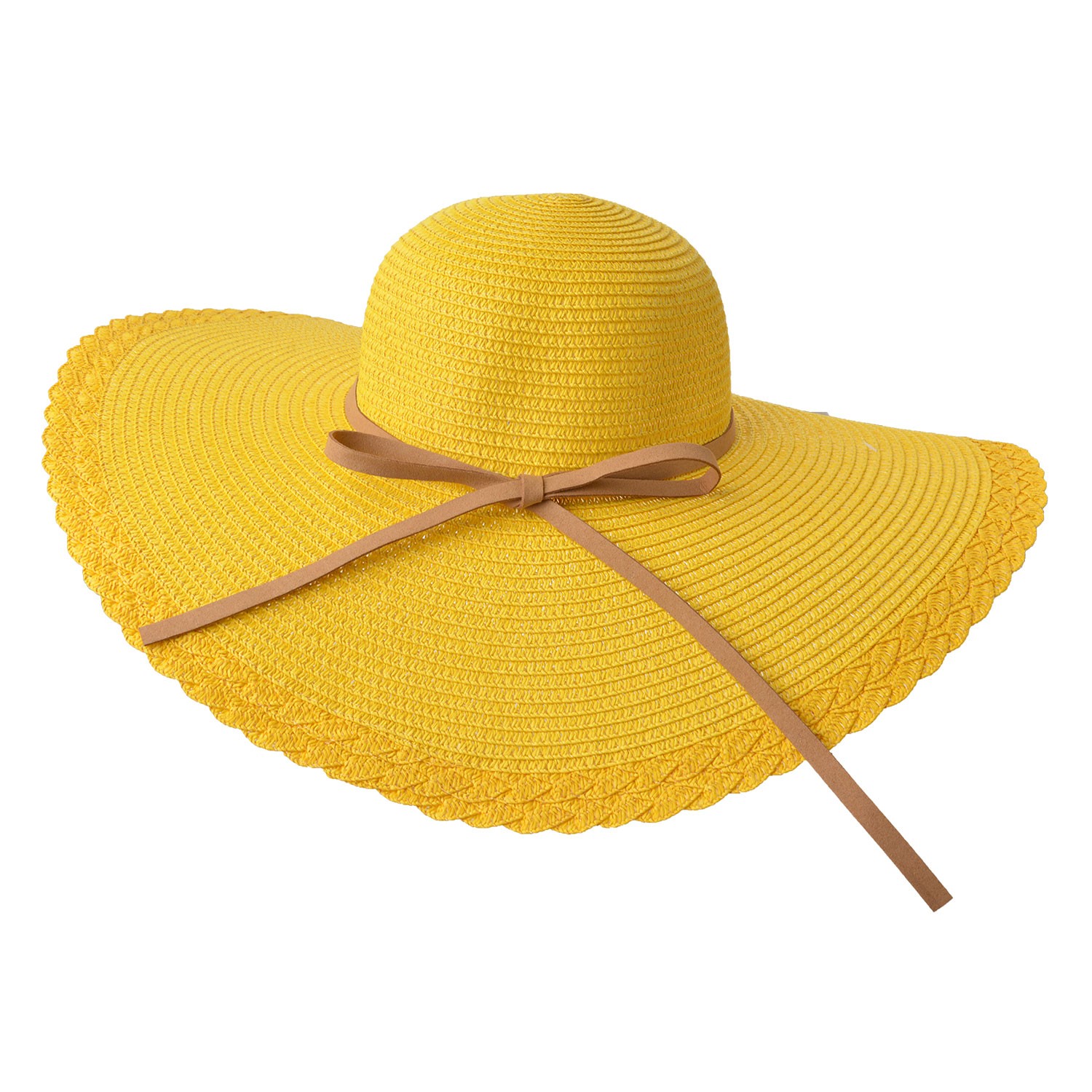 Žlutý klobouk s hnědou úzkou mašlí - Ø 58 cm Clayre & Eef