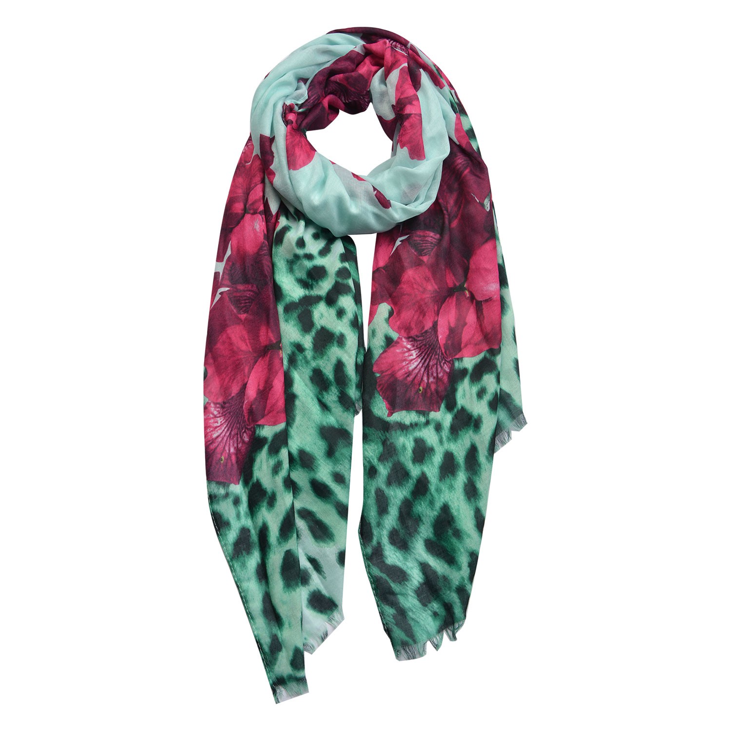 Červeno zelený šátek s květy - 70*180 cm Clayre & Eef