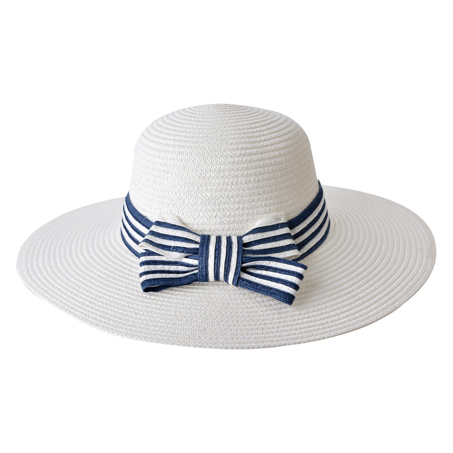 Bílý klobouk s modro bílou mašlí - Ø 58 cm Clayre & Eef