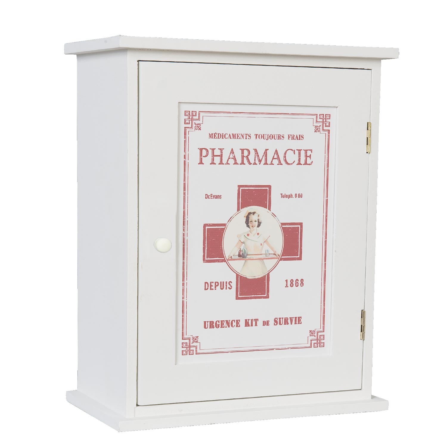 Bílá antik dřevěná lékárnička Pharmacie - 24*30*13 Clayre & Eef