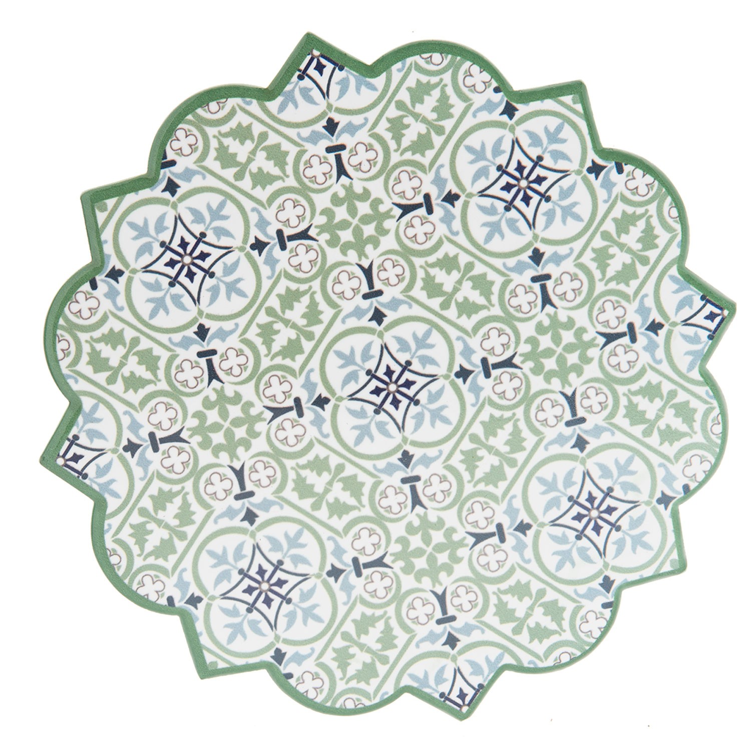 Zelená keramicko-korková podložka pod nádobí Ornament - 20*20 cm Clayre & Eef