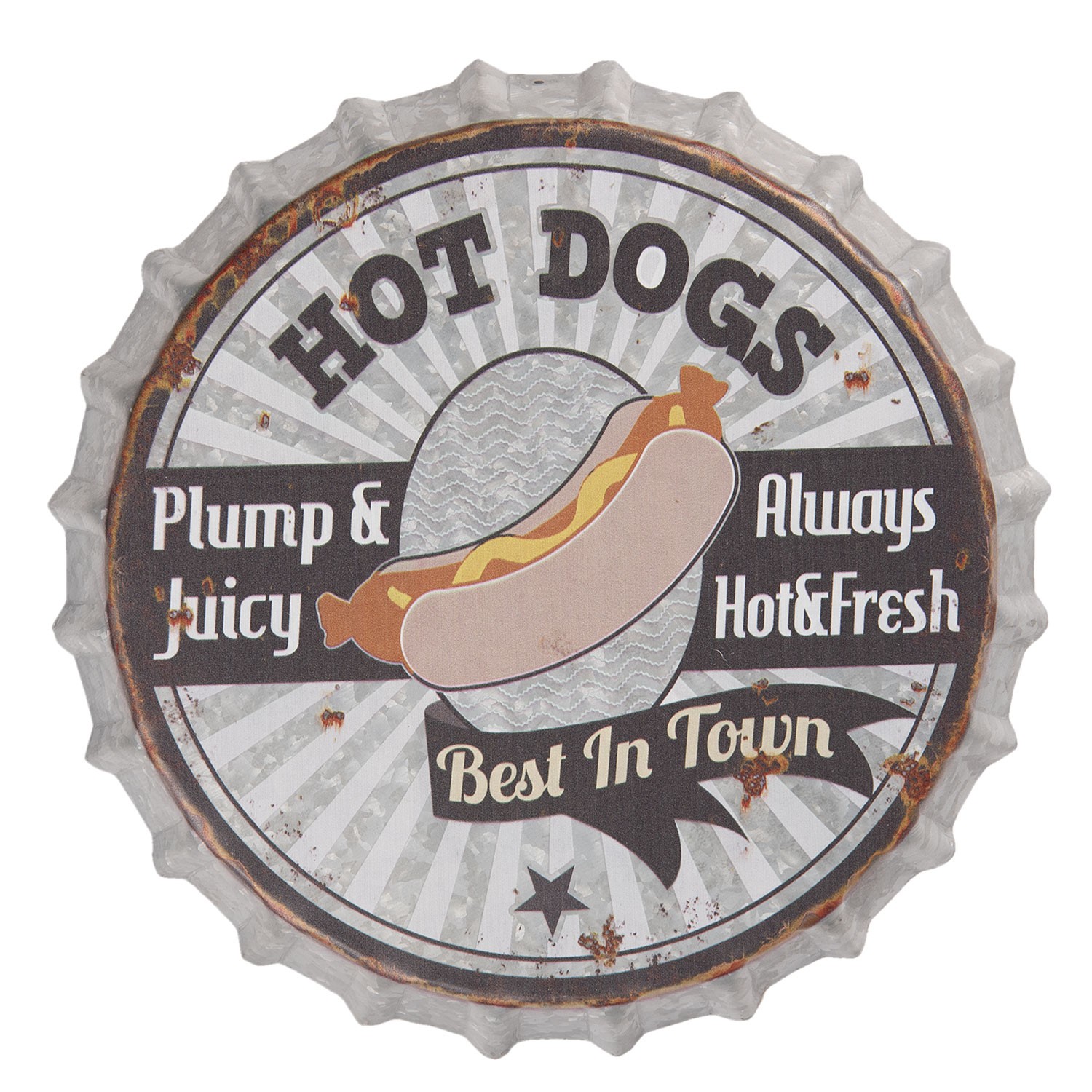 Kovová kulatá cedule Hot Dogs - Ø33*5 cm Clayre & Eef