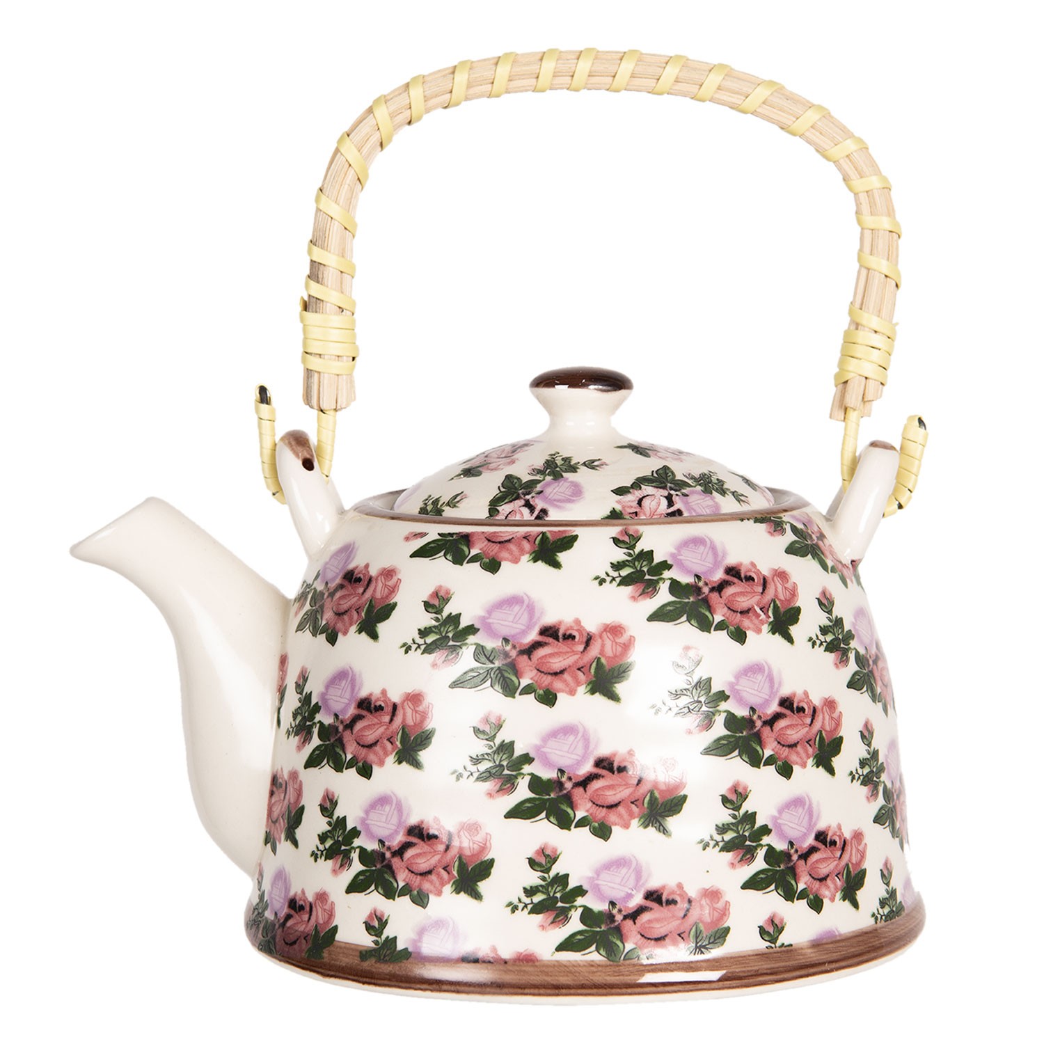 Porcelánová konvice na čaj s motivem růží - 18*14*12 cm / 0,8L Clayre & Eef