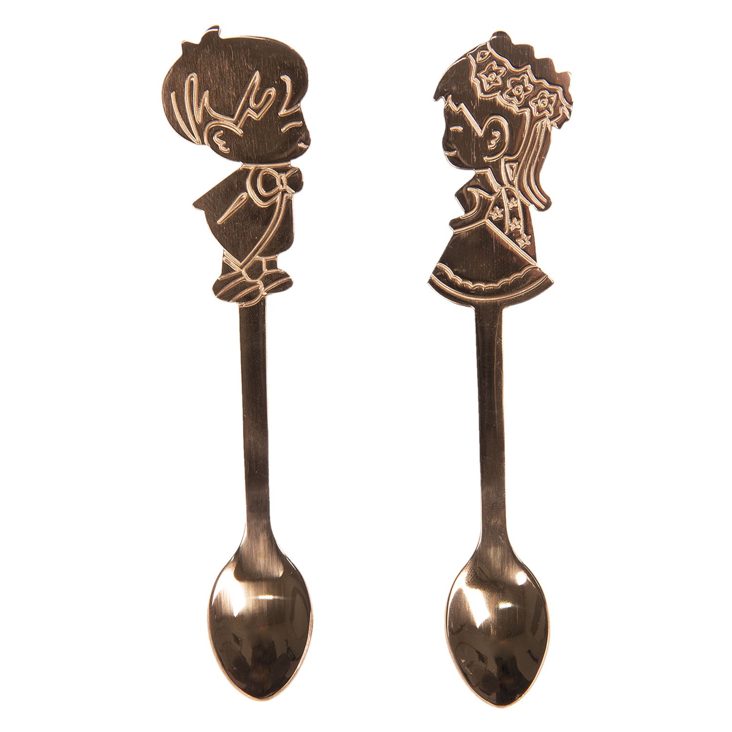 2 ks bronzová dezertní lžička panáček a panenka - 2*12 cm Clayre & Eef