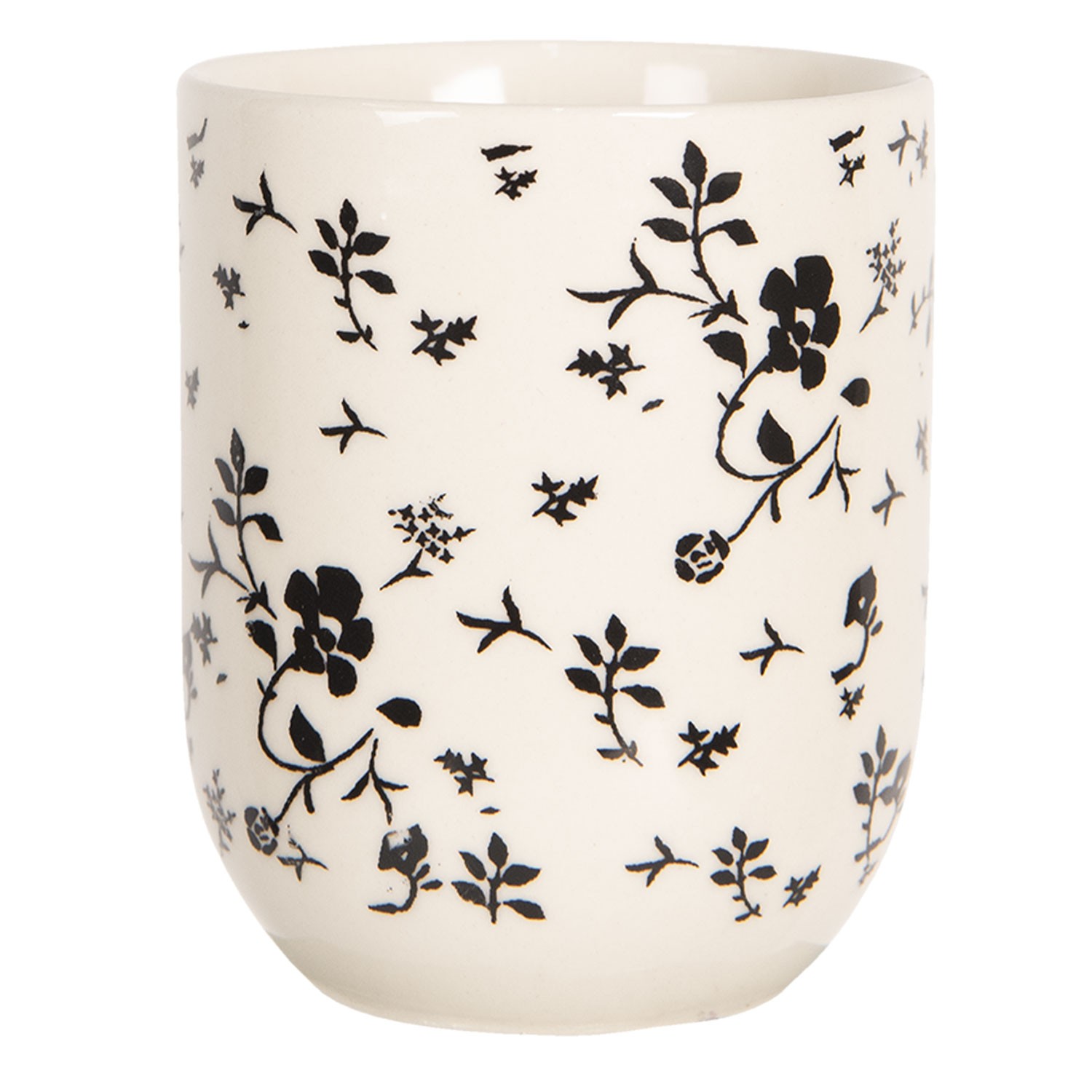 Porcelánový kalíšek na čaj s černými kvítky - ∅ 6*8 cm / 0,1L Clayre & Eef