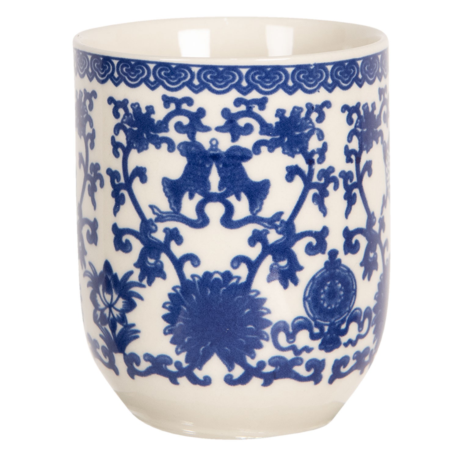Porcelánový kalíšek na čaj s modrými ornamenty- ∅ 6*8 cm / 0,1L Clayre & Eef