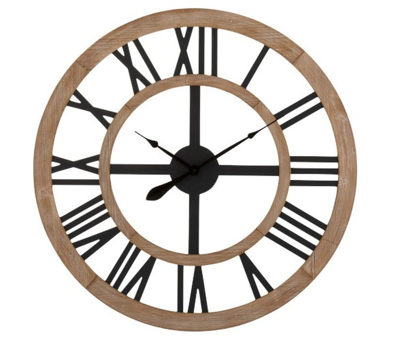 Dřevěné nástěnné hodiny s kovovými číslicemi - ∅90*4cm J-Line by Jolipa