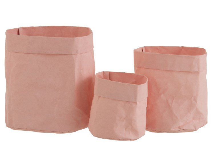 Set 3ks růžových  květináčů z voděodolného papíru - 20*20*21 cm J-Line by Jolipa