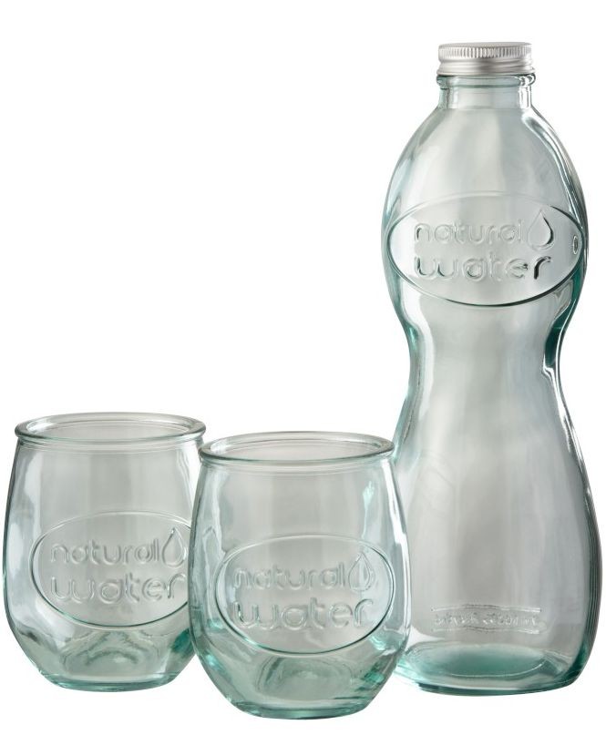 Transparentní skleněná láhev a 2skleničky Natural - Ø 10*26cm J-Line by Jolipa