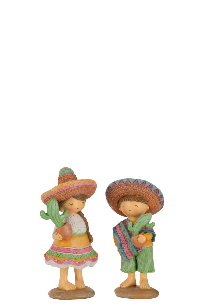 2 ks dekorativní sošky Mexičanů s kaktusy - 8,5*7,5*16,5 cm J-Line by Jolipa