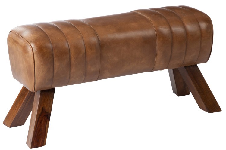 Hnědá kožená lavice v podobě gymnastické Cognac - 91*36*48 cm J-Line by Jolipa