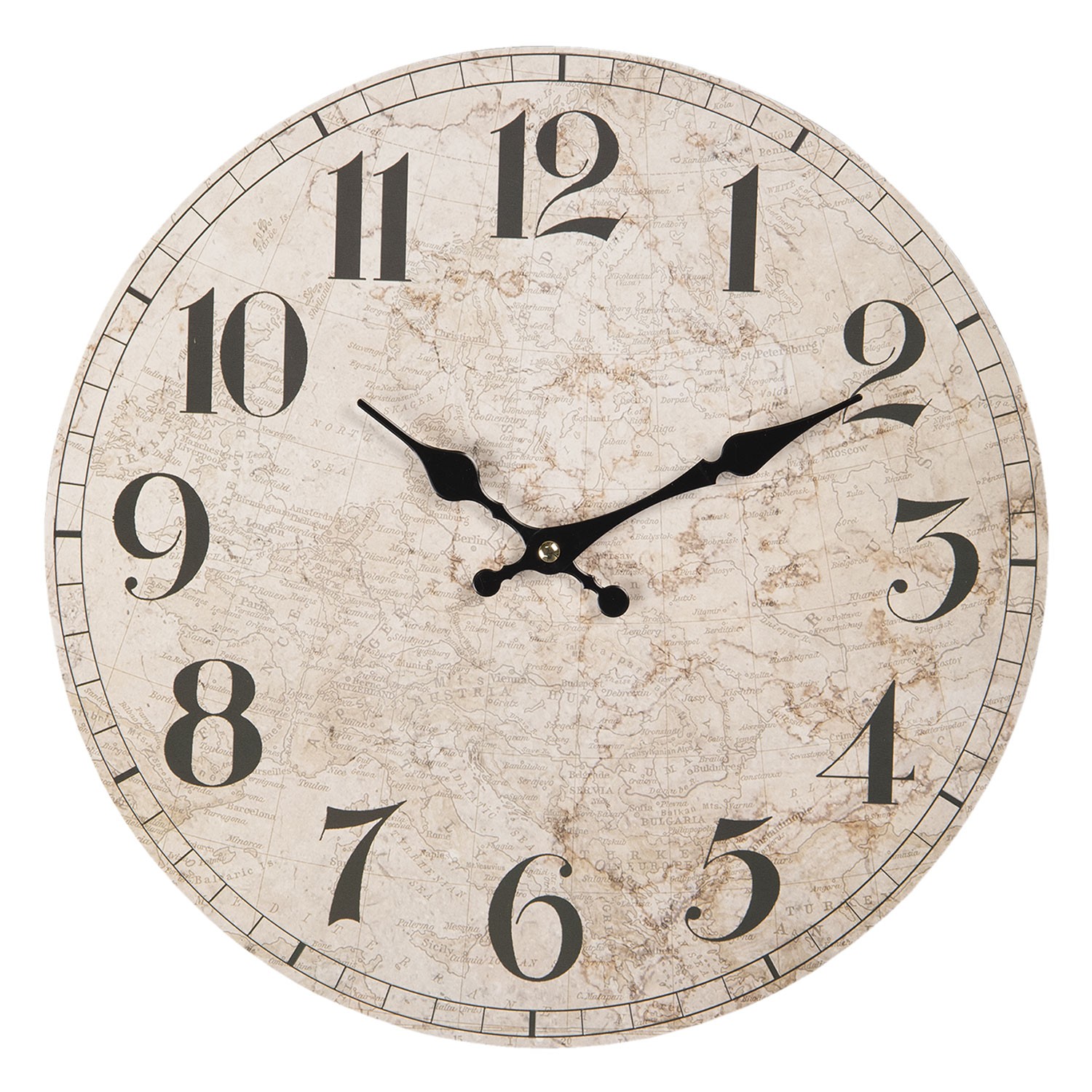Vintage nástěnné hodiny Carte – Ø 34*4 cm / 1*AA Clayre & Eef