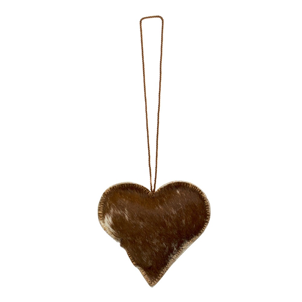 Závěsná dekorativní ozdoba hnědého srdce z hovězí kůže - 10*10*4cm Mars & More