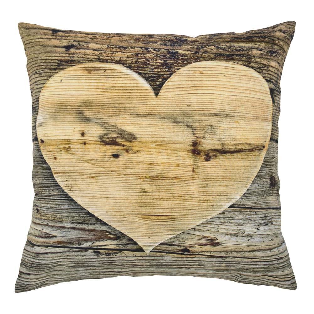 Plátěný polštář dřevěné srdce Wooden heart - 50*10*50cm Mars & More