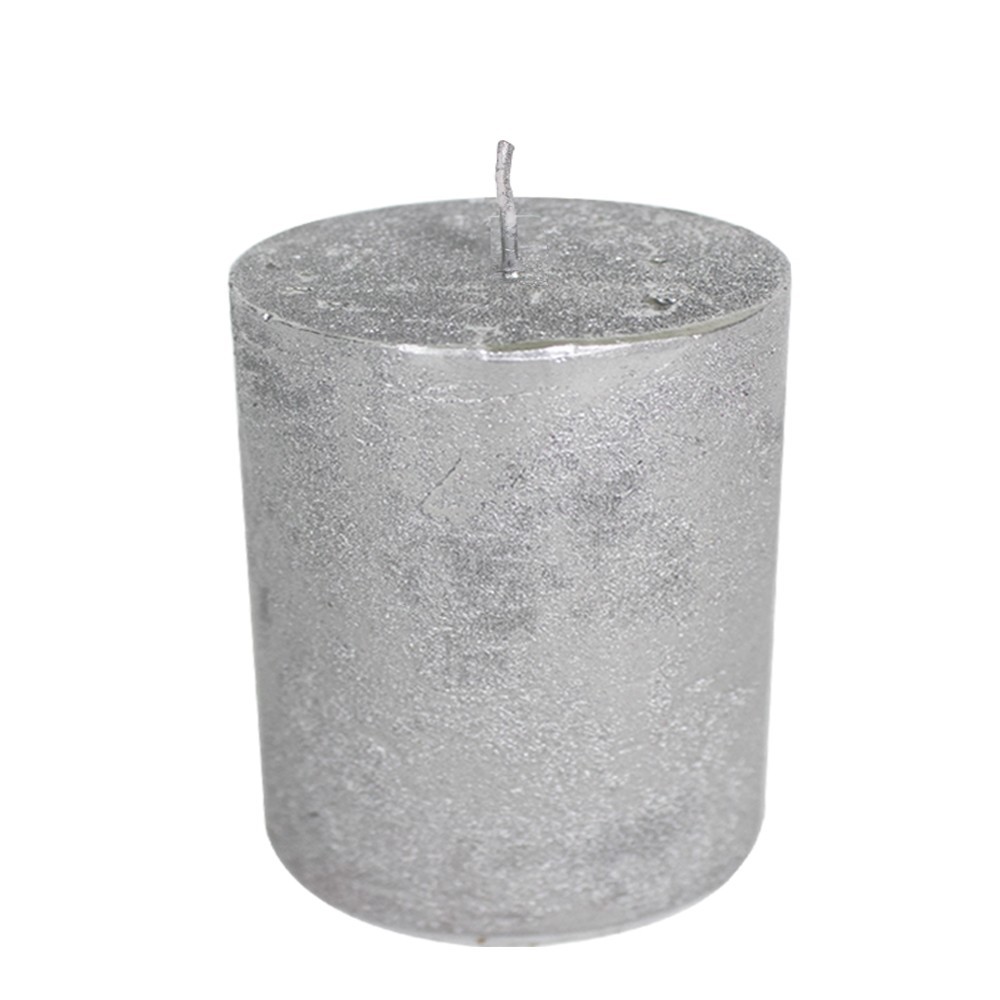 Stříbrná nevonná svíčka XL válec  - Ø 10*15cm Mars & More