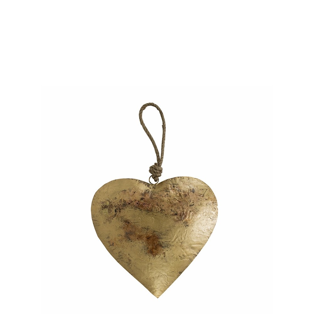 Dekorace závěsné zlaté retro srdce na provázku - 24*13*13cm Mars & More