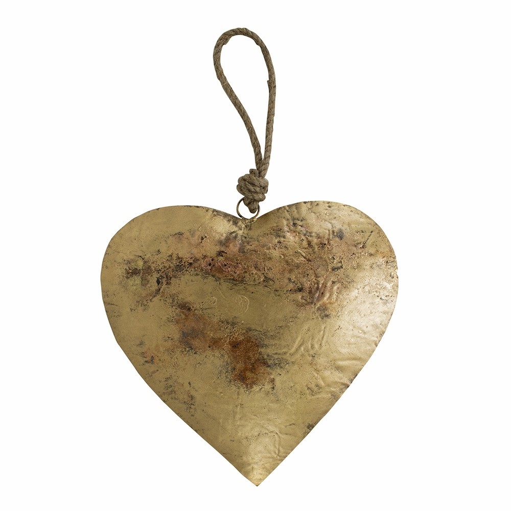 Dekorace závěsné zlaté retro srdce na provázku - 52*31*31cm Mars & More