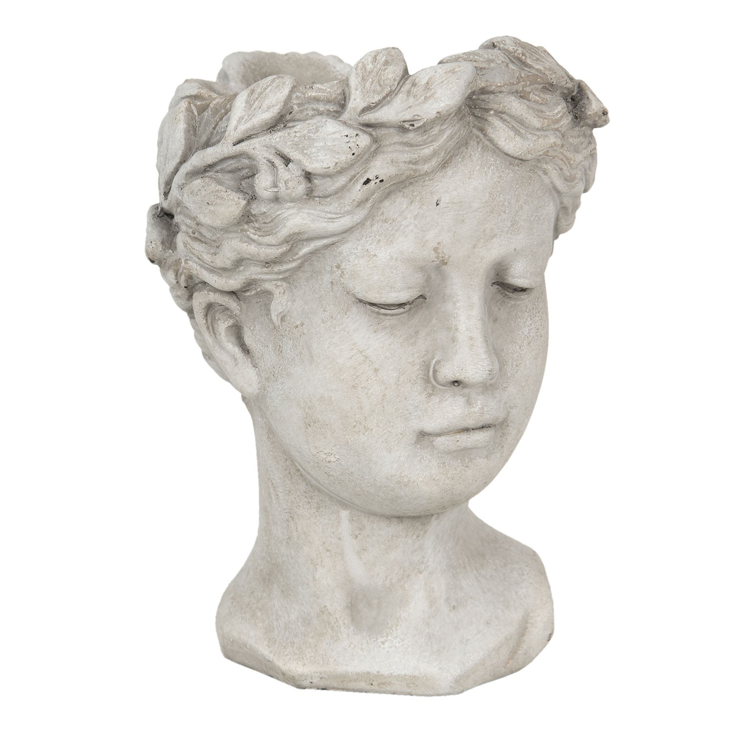 Šedý cementový květináč hlava ženy M - 16*15*21 cm Clayre & Eef