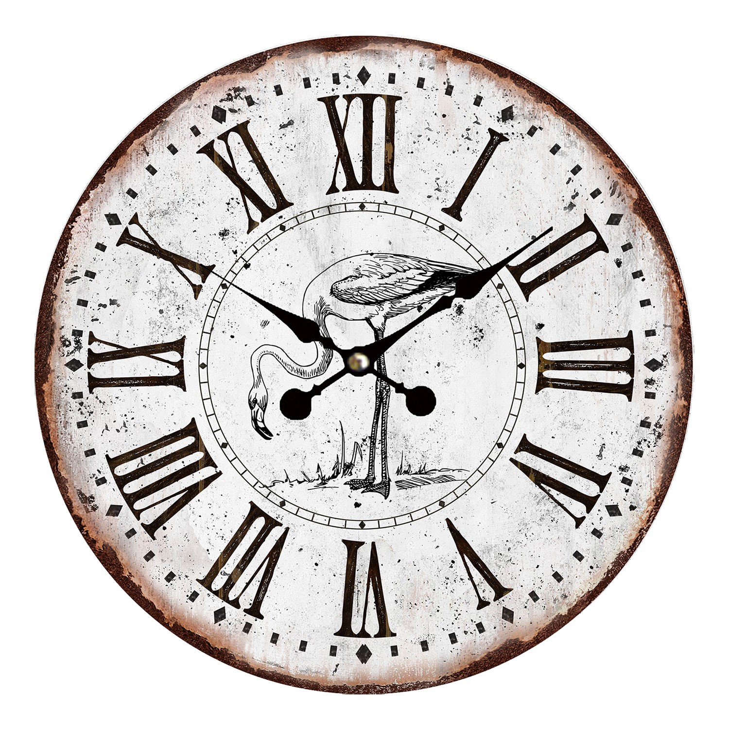Vintage hodiny s římskými číslicemi a plameňákem – Ø 34*1 cm / 1*AA Clayre & Eef