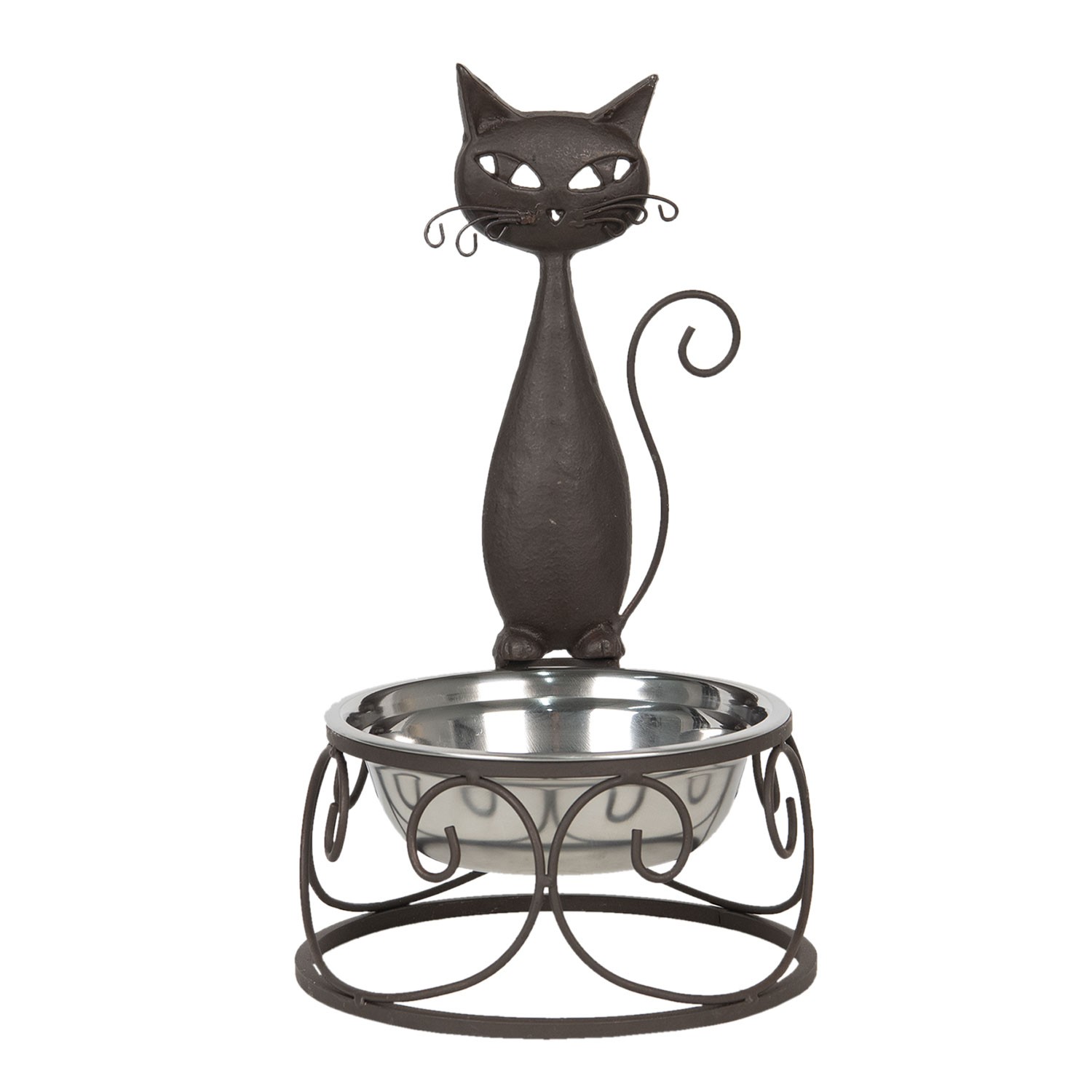 Miska pro zvířata v ozdobném kovovém stojanu s kočkou –  Ø 19*32 cm Clayre & Eef
