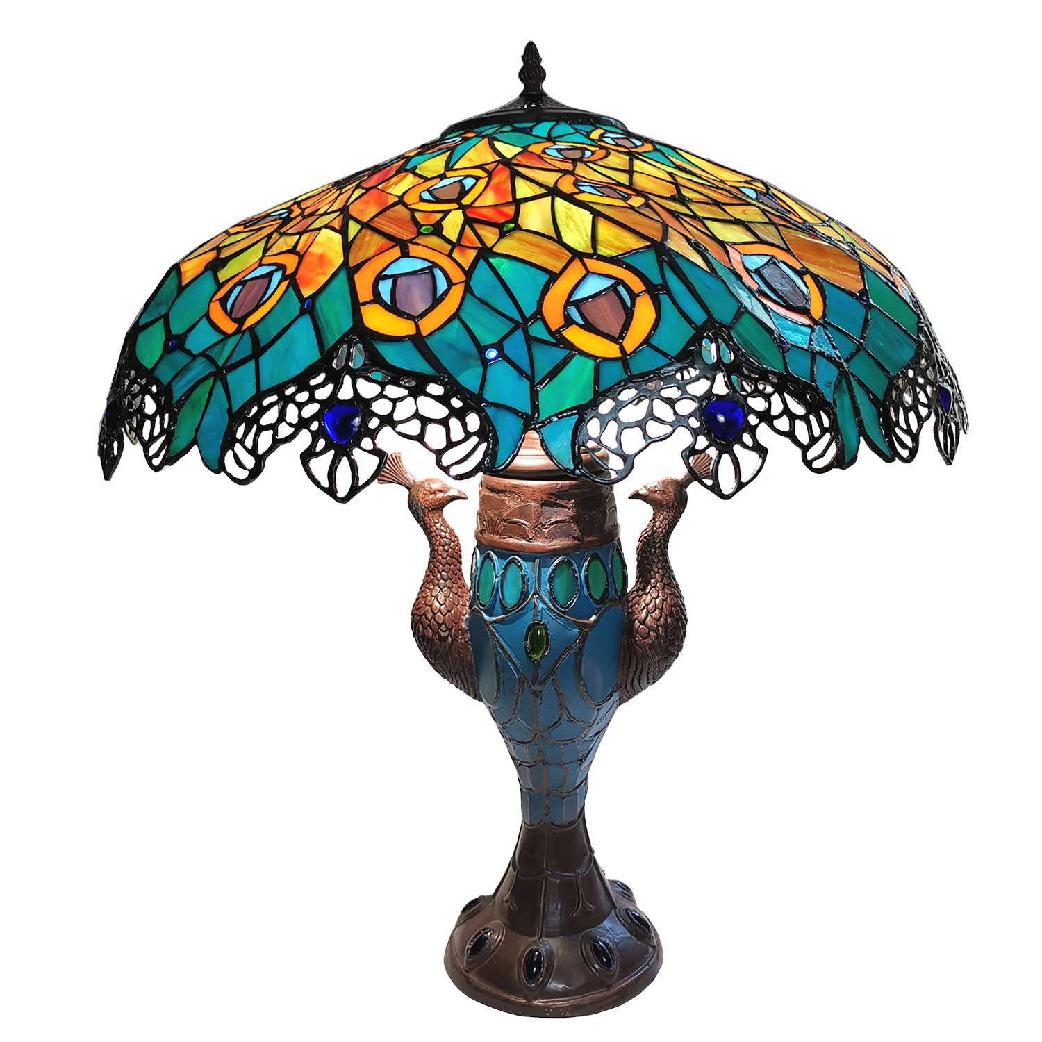 Vitrážová stolní lampa Tiffany Paons – Ø 56*68 cm E27/max 2*60W E14/max 1*25W Clayre & Eef
