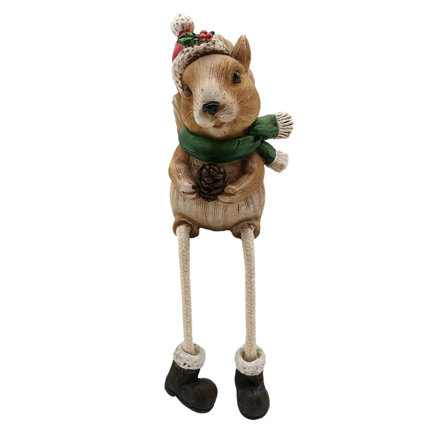 Vánoční dekorativní soška veverky se šiškou a čepicí  - 10*8*12 cm Clayre & Eef
