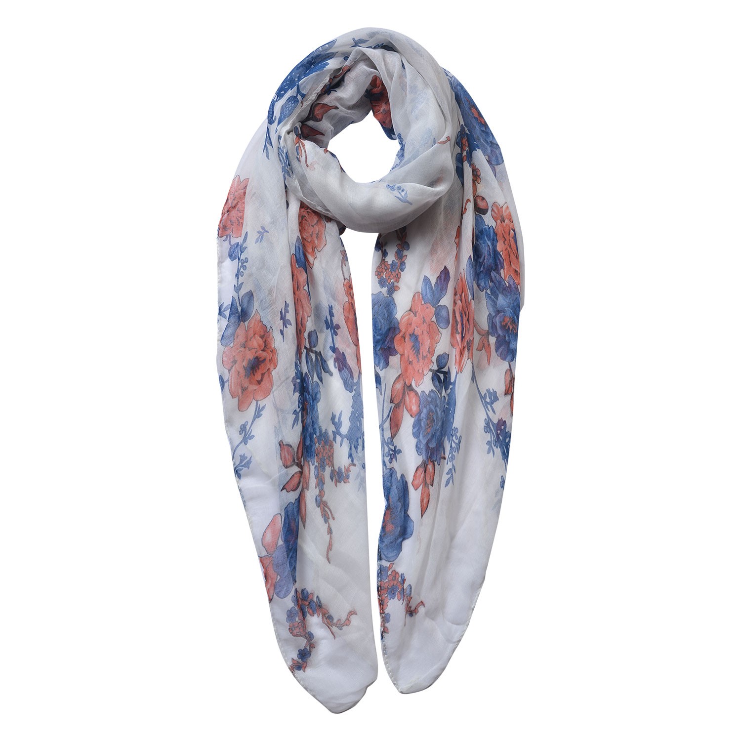 Šedý šátek s modrými květy - 80*180 cm Clayre & Eef