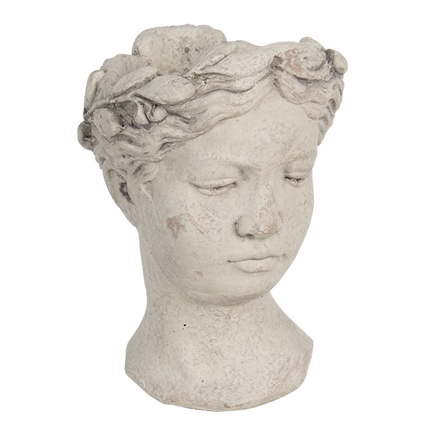 Šedý antik cementový květináč hlava ženy - 18*17,5*25,5 cm Clayre & Eef