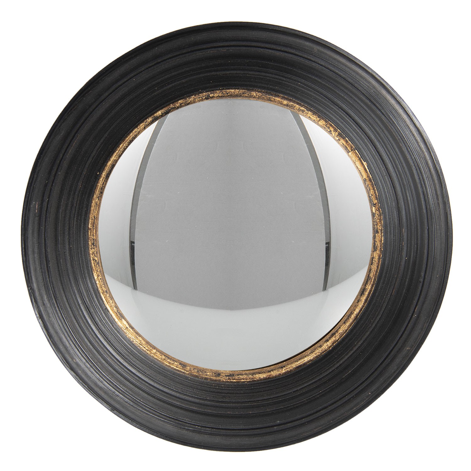 Vypouklé zrcadlo Beneoit s černým rámem se zlatou linkou – Ø 34 cm Clayre & Eef