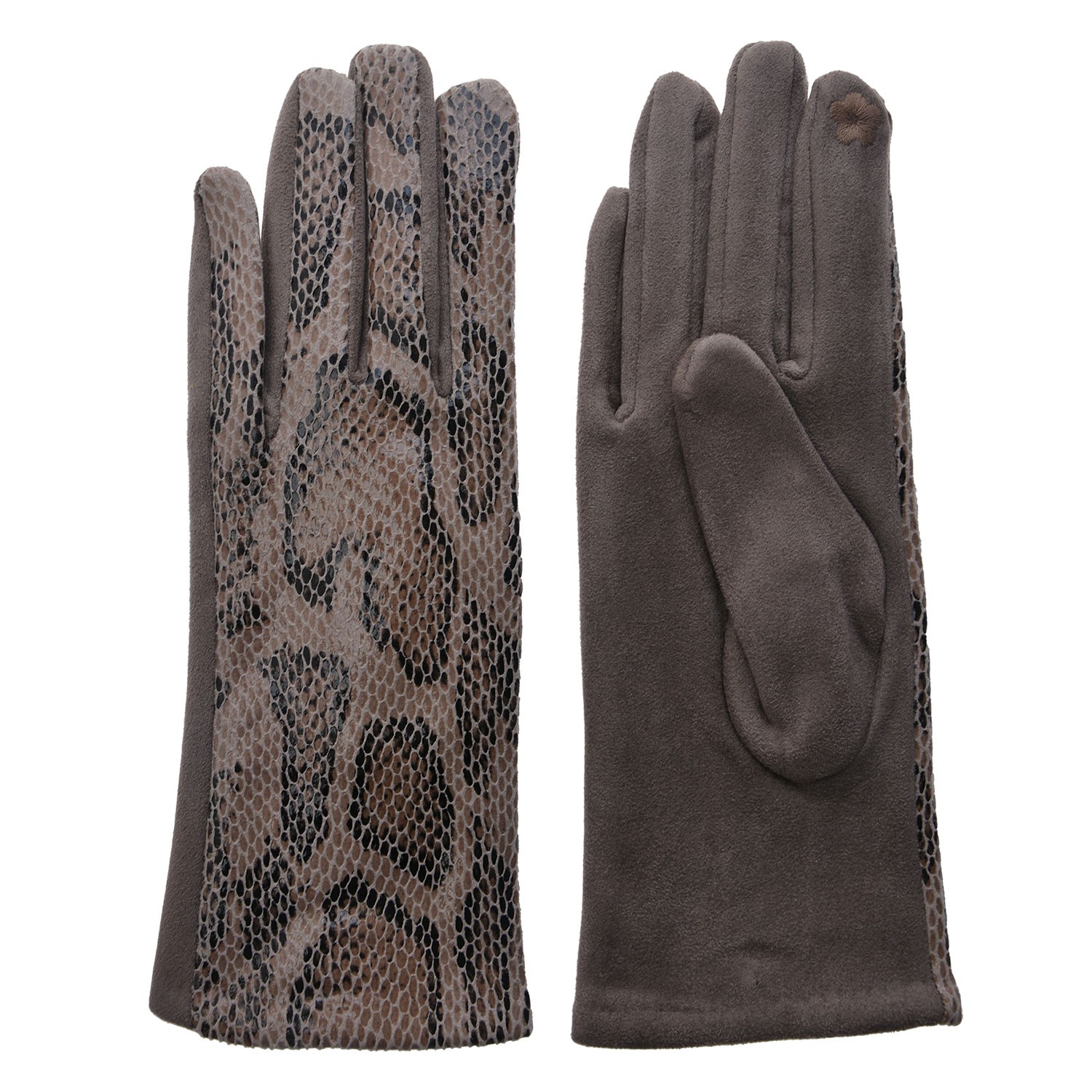 Šedé rukavice v imitaci hadí kůže - 9*24 cm Clayre & Eef