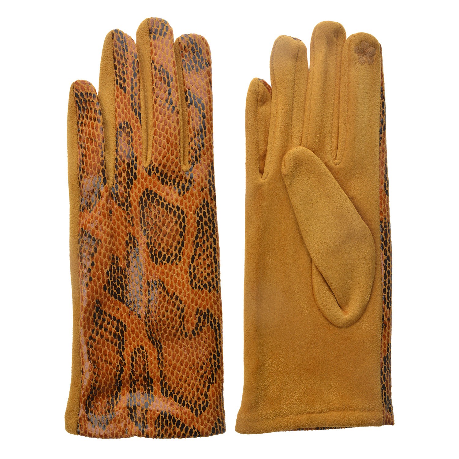 Okrové rukavice v imitaci hadí kůže  - 9*24 cm Clayre & Eef