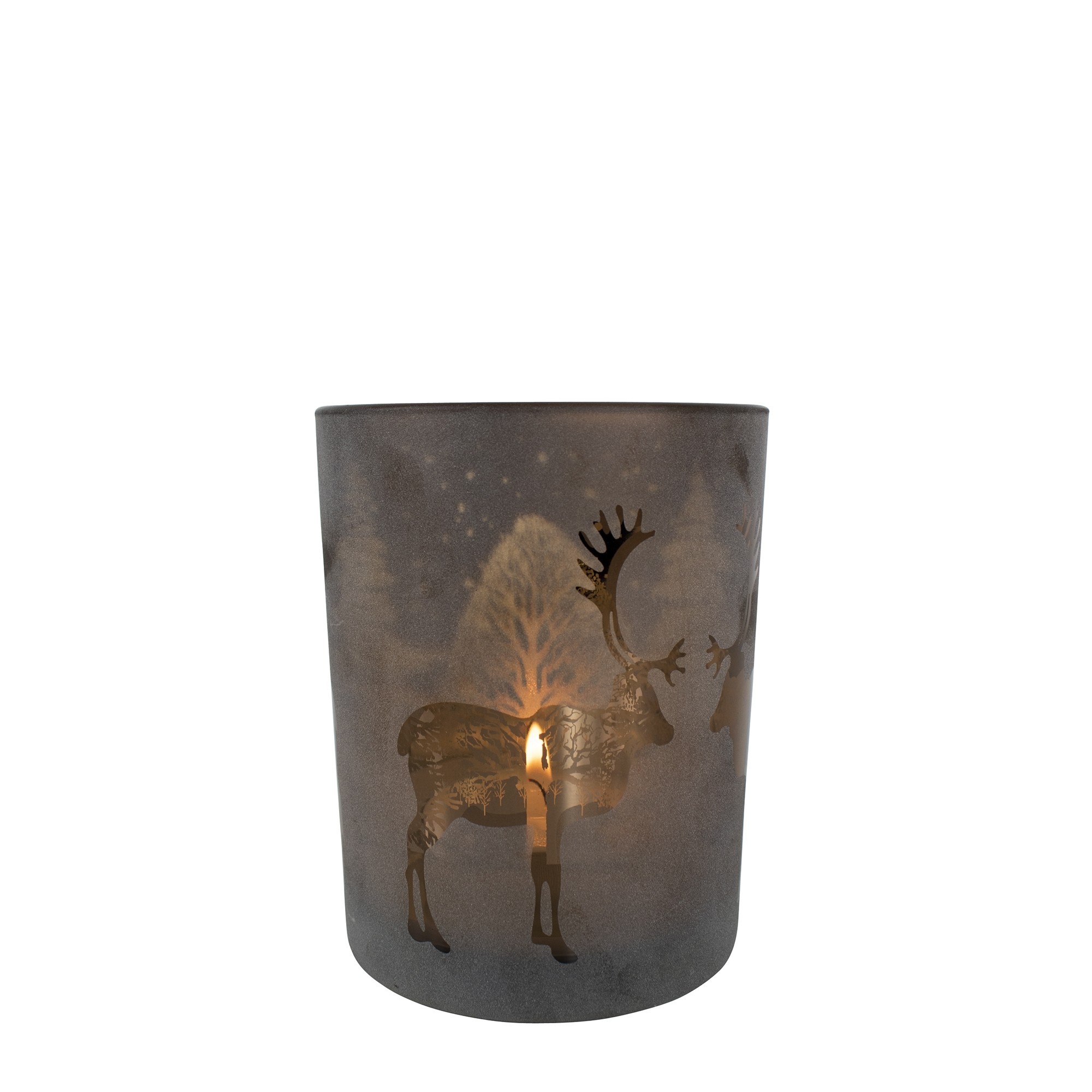 Bronzový skleněný svícen s jelenem - Ø 7 *8cm Mars & More
