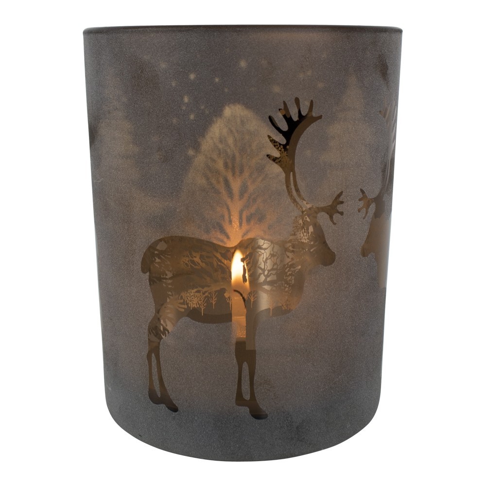 Bronzový skleněný svícen s jelenem - Ø 12*18cm Mars & More