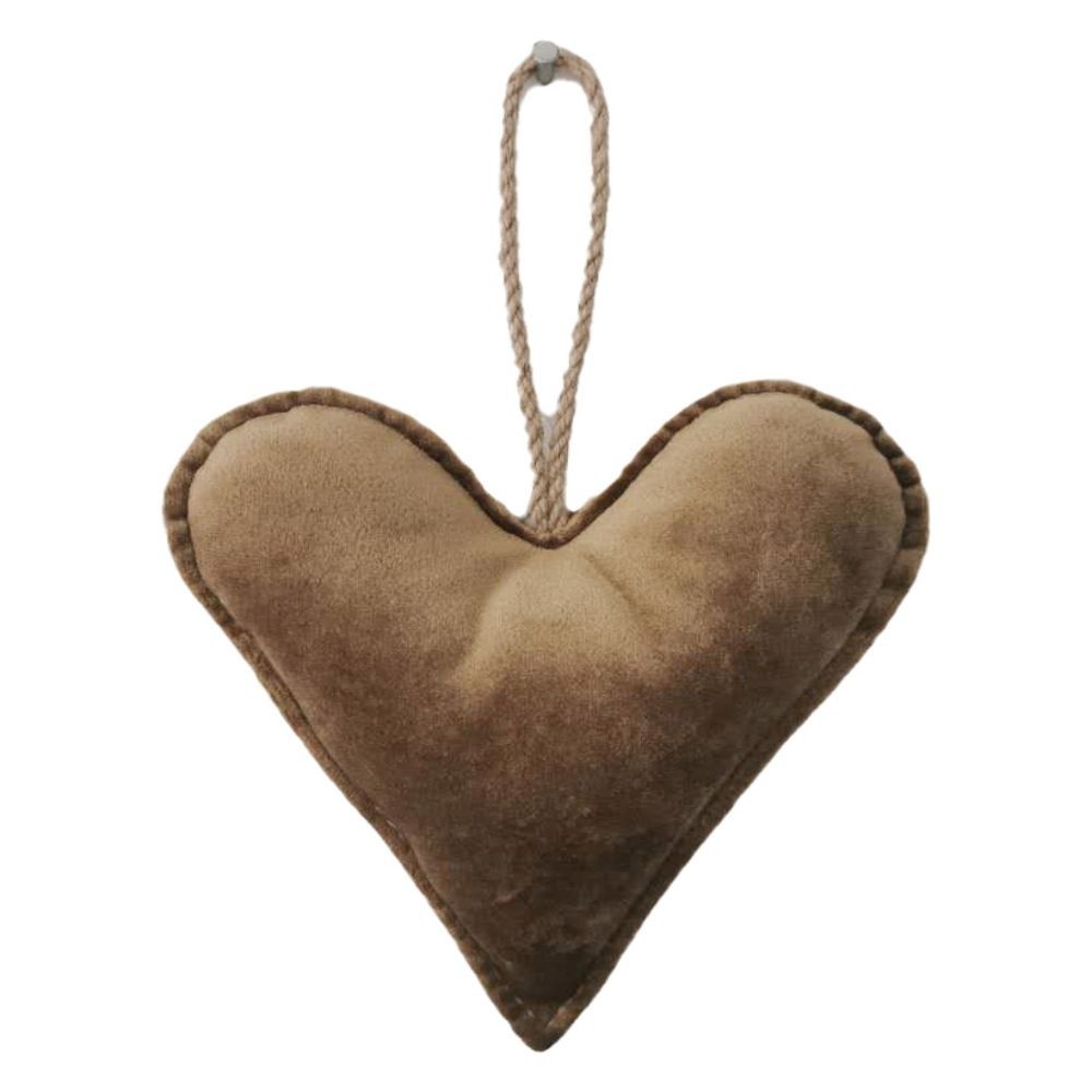 Hnědo-zlaté sametové závěsné srdce - 16*18*5cm Mars & More