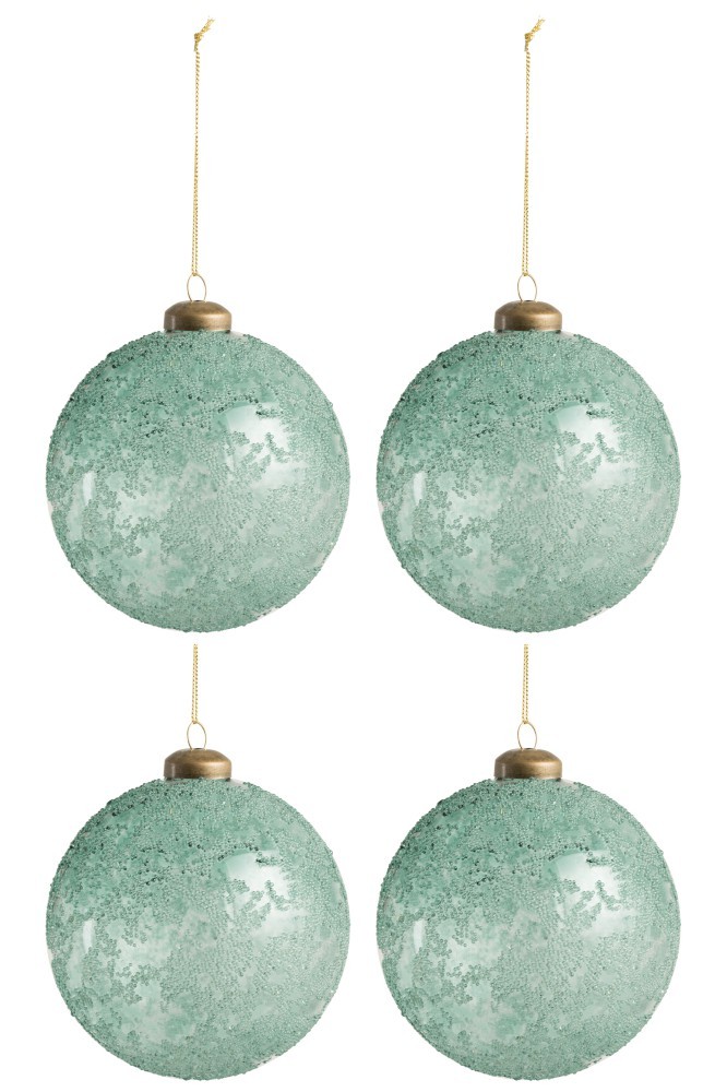 4ks vánoční skleněná zelená ozdoba - Ø 10 cm J-Line by Jolipa