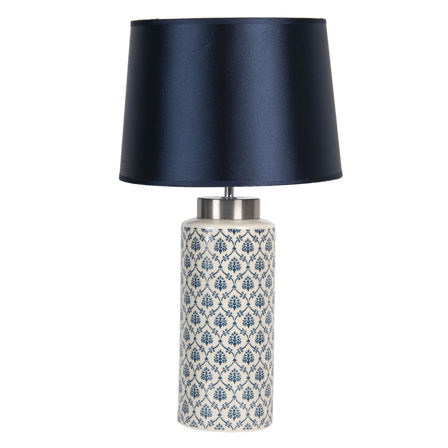 Stolní lampa s keramickou základnou a tmavě modrým stínidlem Oignons – Ø 28*50 cm E27/max 1*60W Clayre & Eef