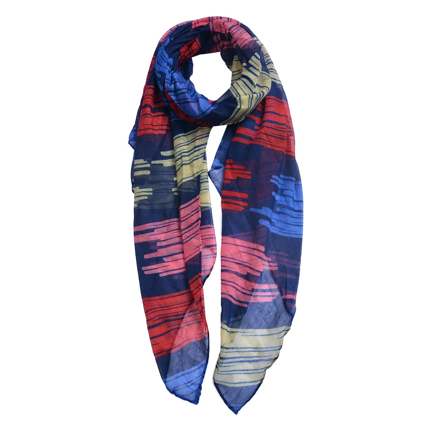 Modrý šátek s barevnými pruhy - 80*180 cm Clayre & Eef