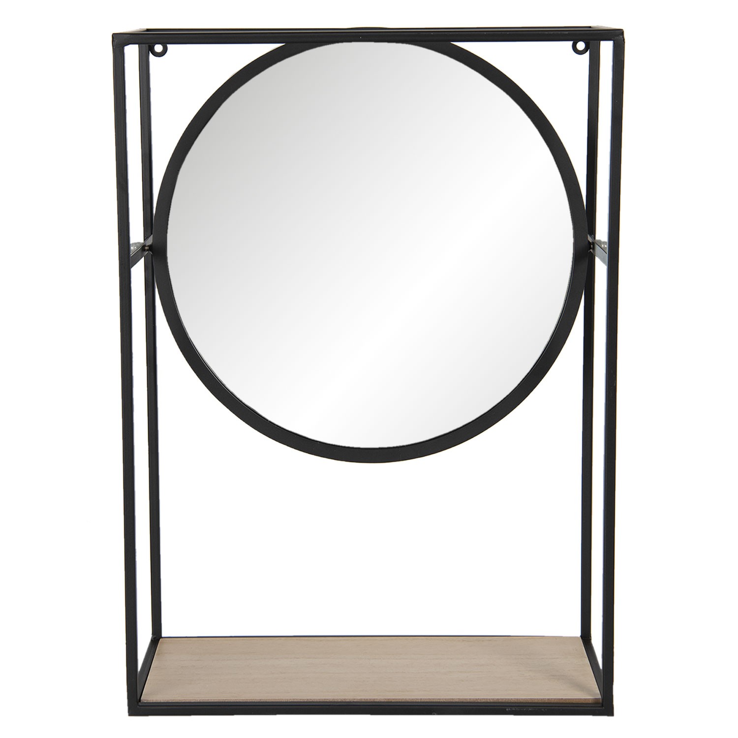 Zrcadlo v černém kovovém rámu s dřevěnou policí - 36*15*50 cm Clayre & Eef