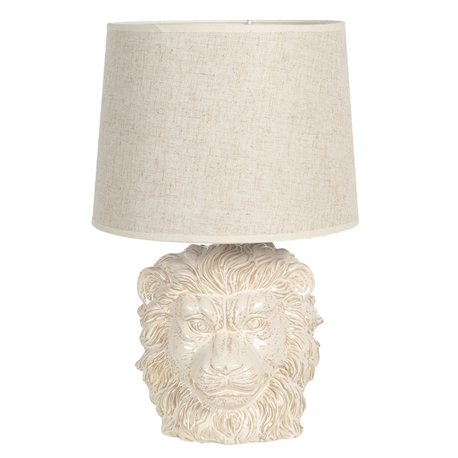 Béžová stolní lampa s hlavou lva - Ø 30*49 cm E27/max 1*60W Clayre & Eef