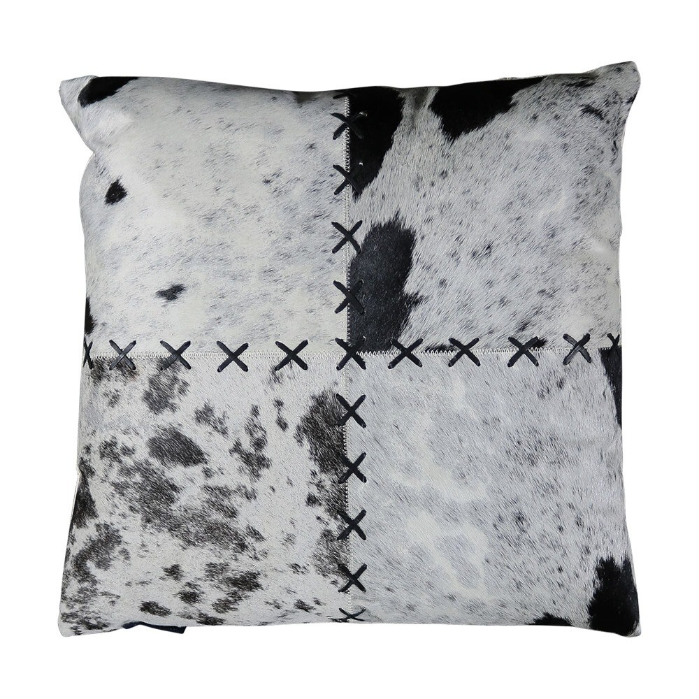 Bílo-černý kožený polštář s výrazným stehem Stitch Cow - 45*45*15cm Mars & More
