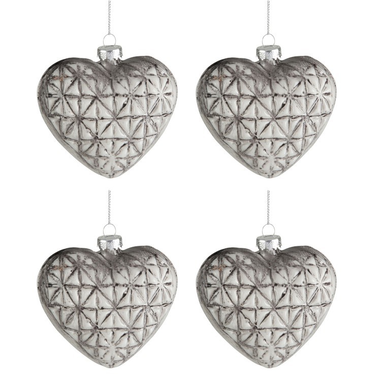 4ks vánoční béžovo-šedá skleněná ozdoba srdce - 9 *4,5*9 cm J-Line by Jolipa
