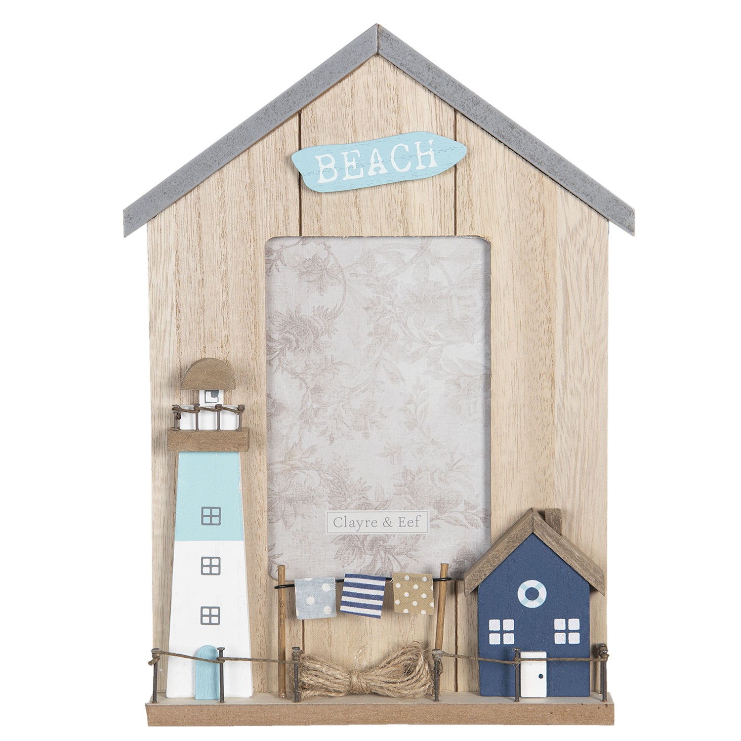 Fotorámeček ve tvaru domku s dekorací majáku Beach - 20*2*28 cm/10*15 cm Clayre & Eef