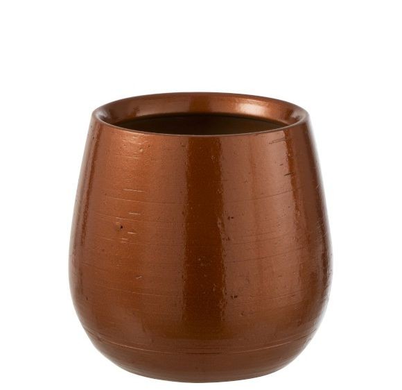 Měděný keramický obal na květináč Shiny copper M - Ø 22*19 cm J-Line by Jolipa