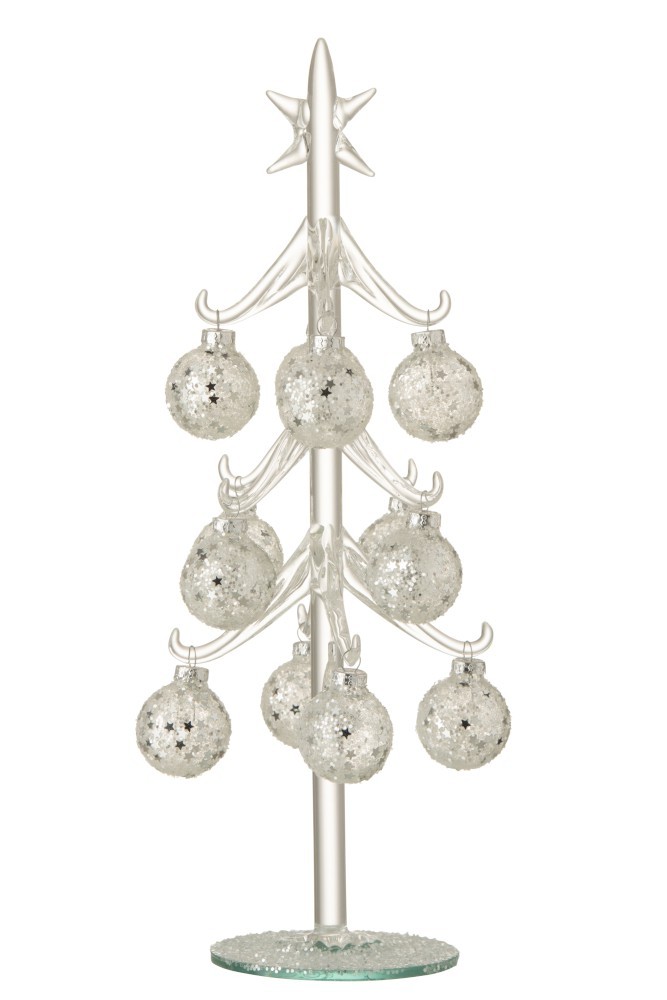 Skleněný stromek se stříbrnými koulemi Baubles Stars  – Ø 12*30 cm J-Line by Jolipa