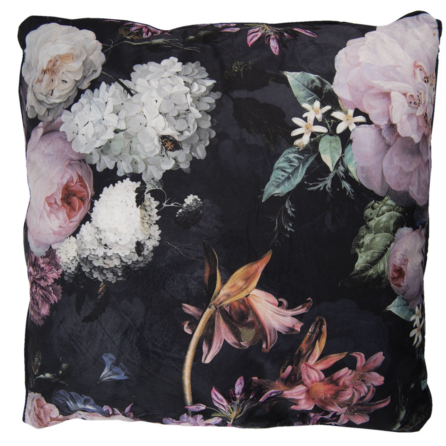 Sametový polštář s motivem květin - 45*45 cm Clayre & Eef